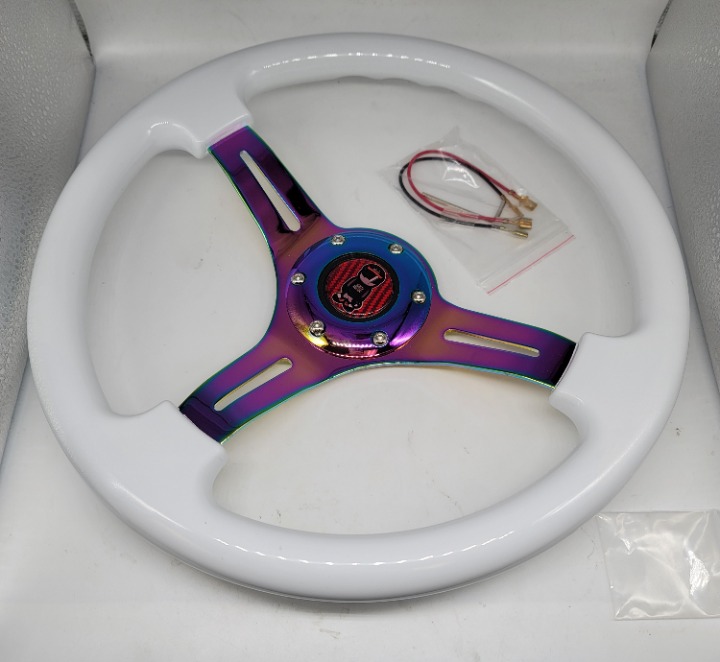 NEW 350mm 14 Universal Mugen ABS Racing Steering Wheel White With Neo Spoke