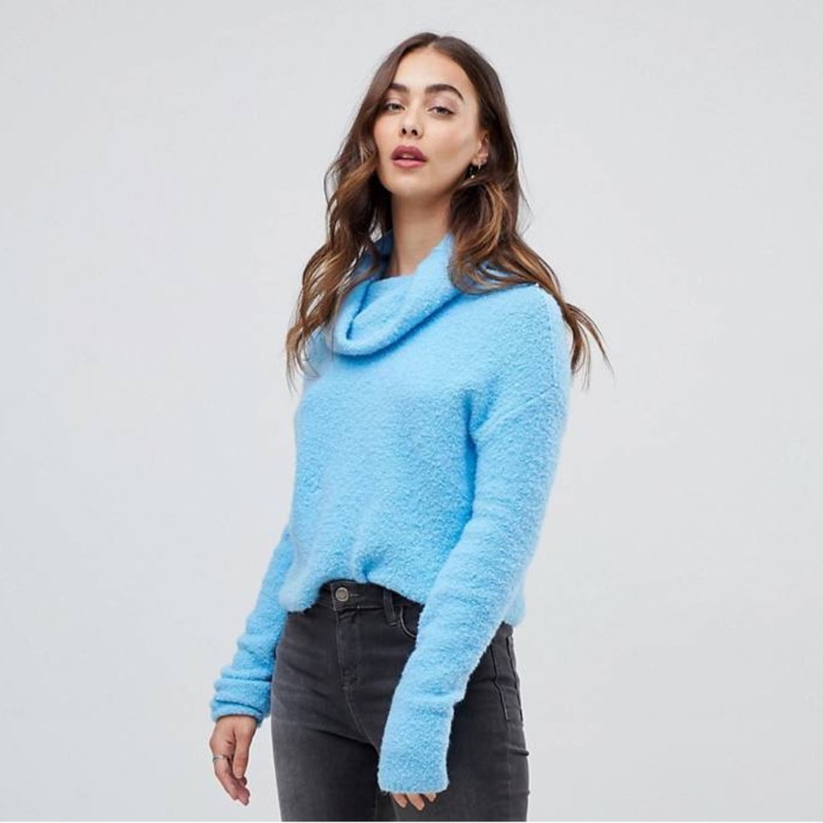 Free People Stormy Cowl Neck Blue Pullover Sweater