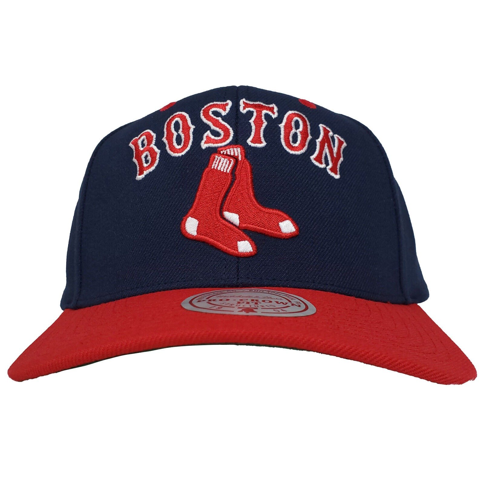 Boston Red Sox Mitchell & Ness MLB Pro Fit Snapback Hat Cap 3D Logo Navy Red NWT