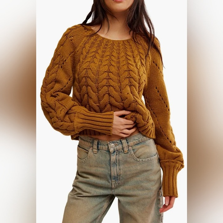 NWOT Free People Sandre Cable Stitch Pullover Sweater, Size XL