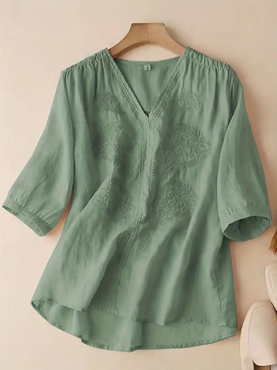 V Neck T-Shirt, Retro Style Loose Casual Top For Spring & Summer, Women's Clothi