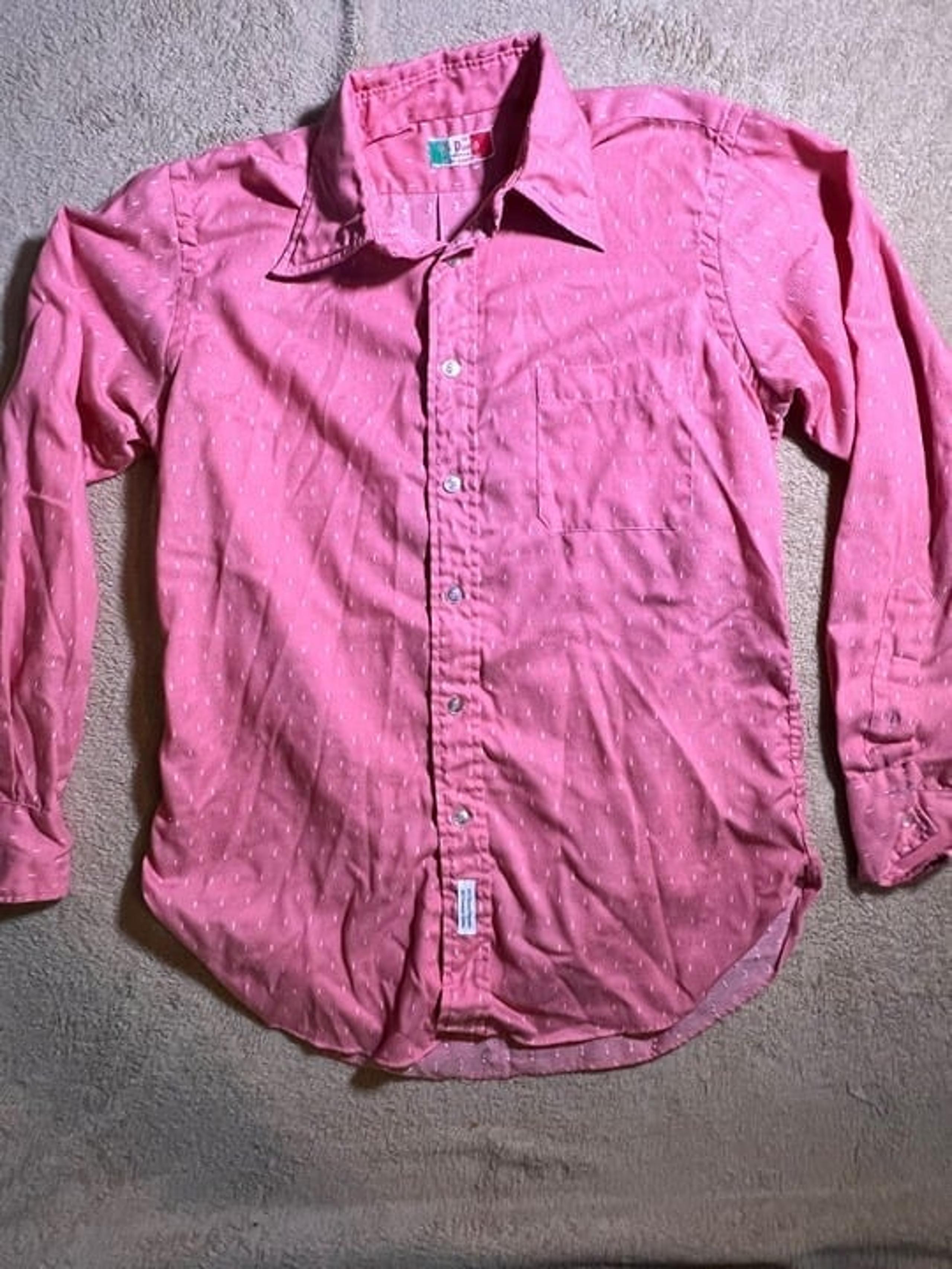 Vtg De Paola Men Small Pink White Pocket Button Down Long Sleeve Shirt (N)