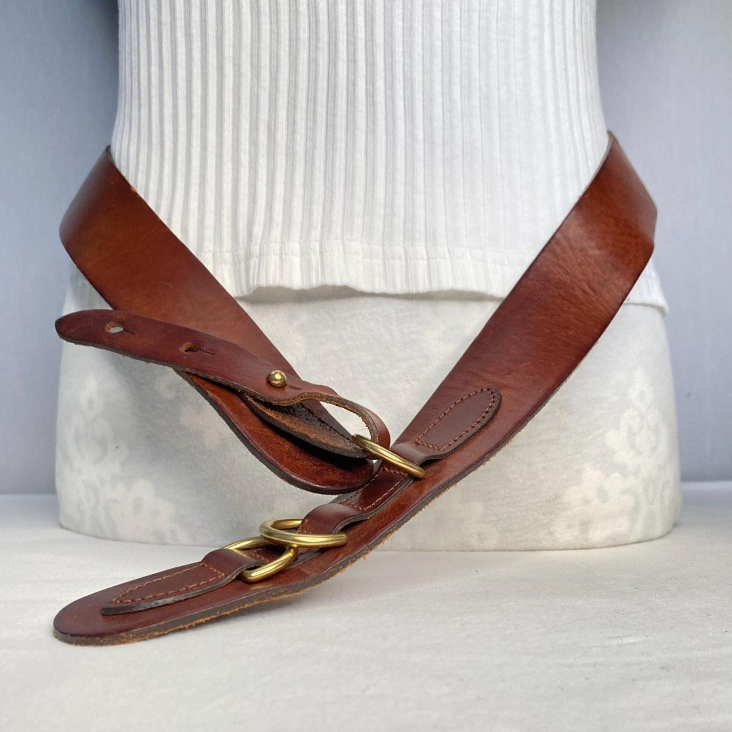 Gap Women Belt Large Waist English Brown Leather D-Rings With Punch Hole Overlay