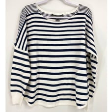 French Connection Women's Drop Shoulder Blue White Striped Tunic Sweater- NEW