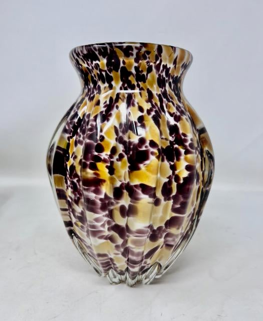 Lovely Cased Glass Mottled Purple and Yellow Spotted Vase