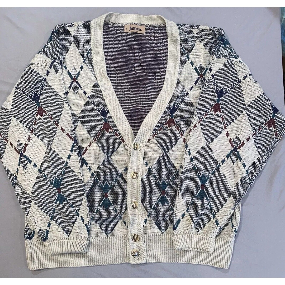 Vintage Jantzen Men’s Size Lg Pullover Sweater Geometric Grandpa Made In USA