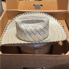 American Hat Company Gray Leather Laced Edge Pattern Straw Cowboy Hat New 6 3/4