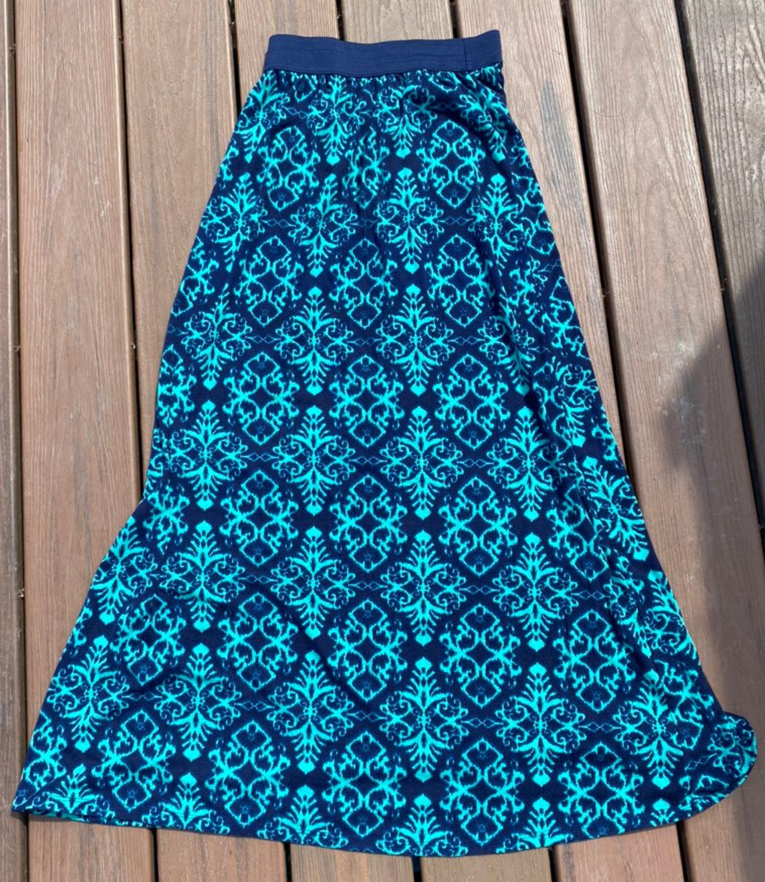 Joe Benbasset Maxi Skirt Blue green abst