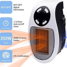 Eco-Heat Wall Socket Heater LED Display Heat Thermostat Settings Auto-Off Timer