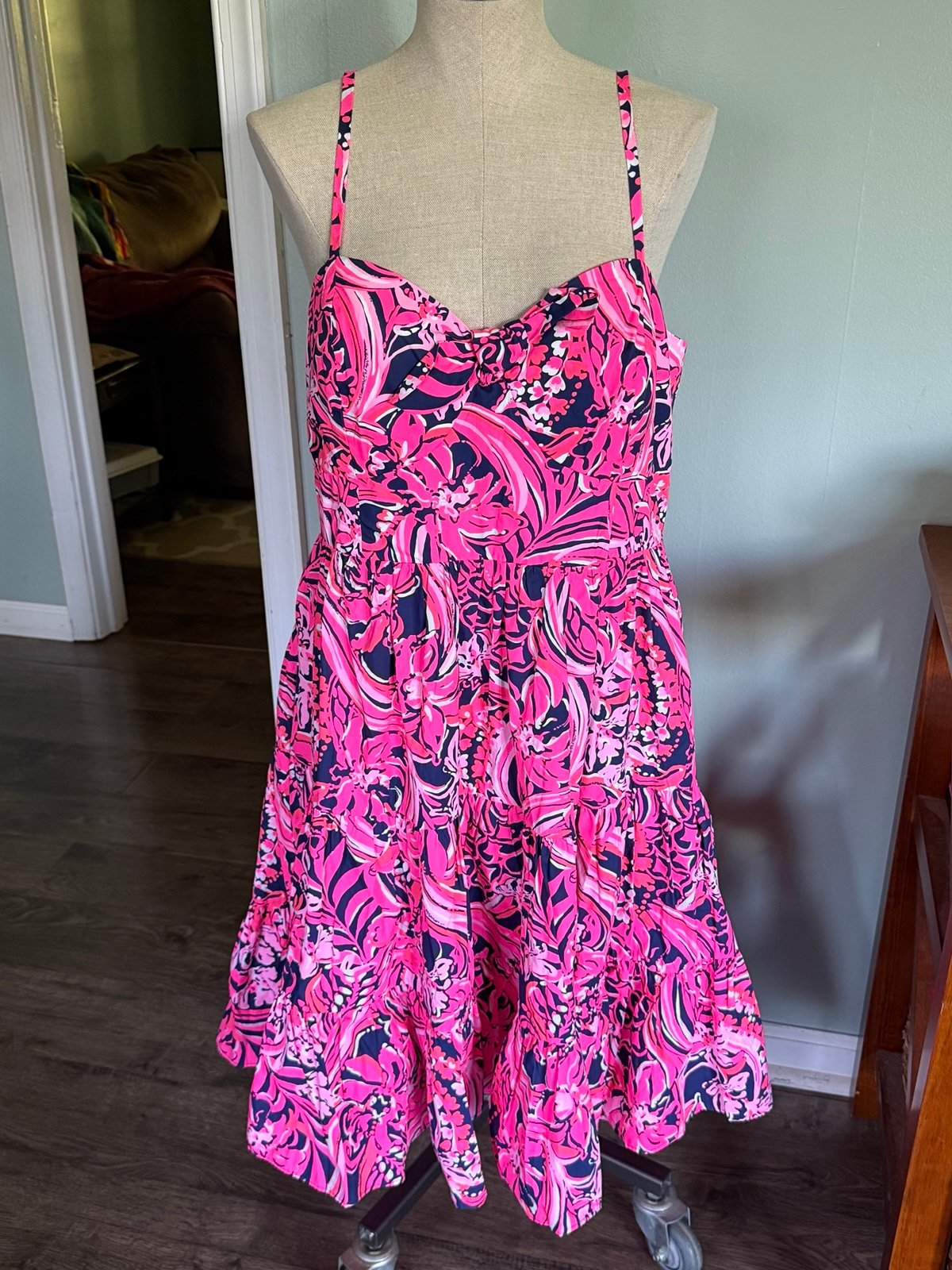 NWT Lilly Pulitzer Adalia Low Tide Navy Fit and Flare Cotton Dress Size 14