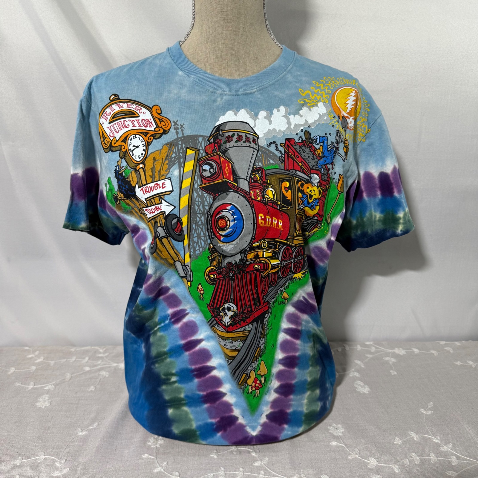 Liquid Blue Grateful Dead River Junction Tie Dye T-Shirt Train Bears M Unisex
