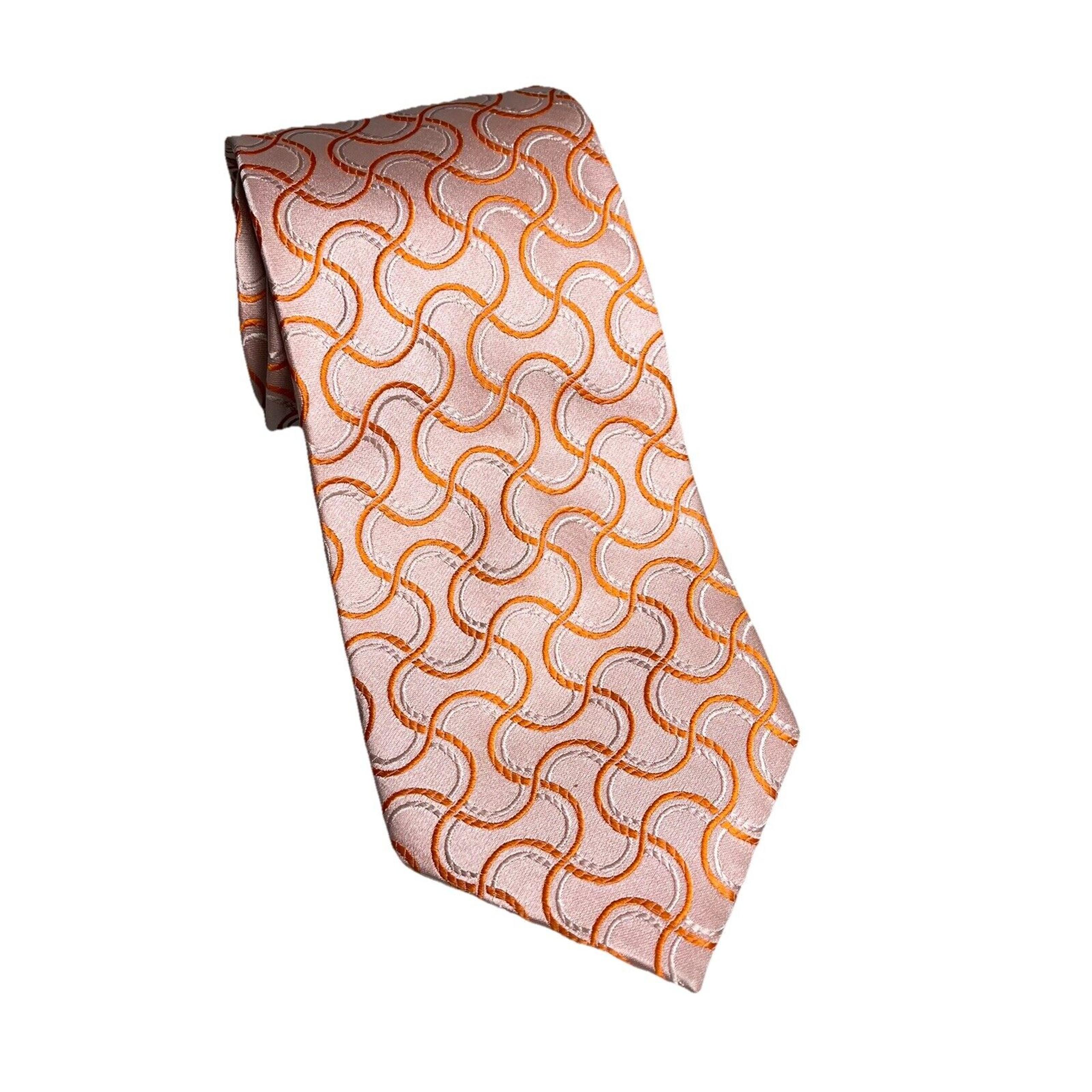 Farentino Ferre Men's Classic Tie Bright Orange Geometric Italy Design 100% Silk