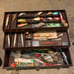 Vintage fishing lures and tackle in a Metal Kenndy tackle box!