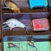 Vintage fishing lures and tackle in a Metal Kenndy tackle box!