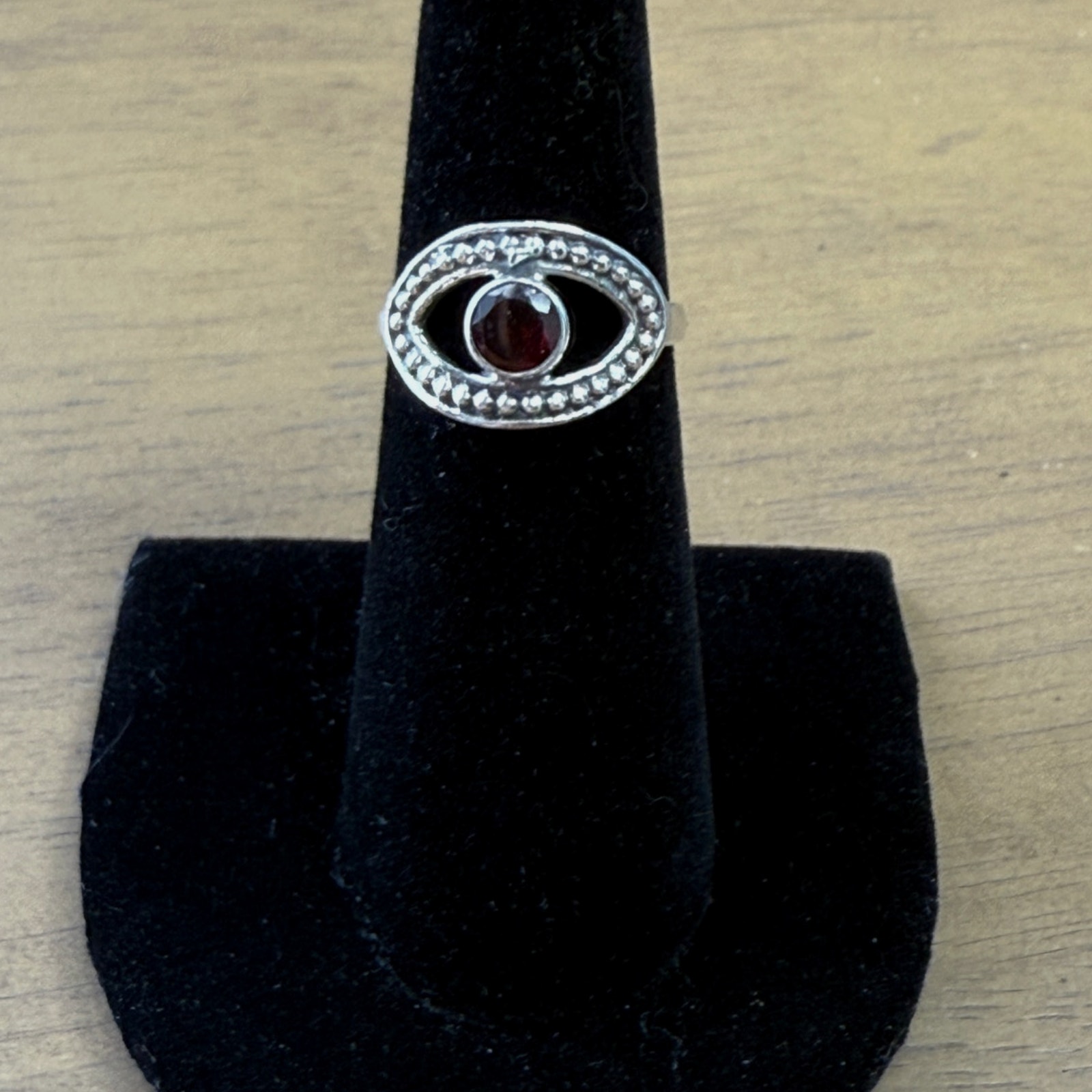 Natural Round .85 ct Garnet Evil Ring Sz 6