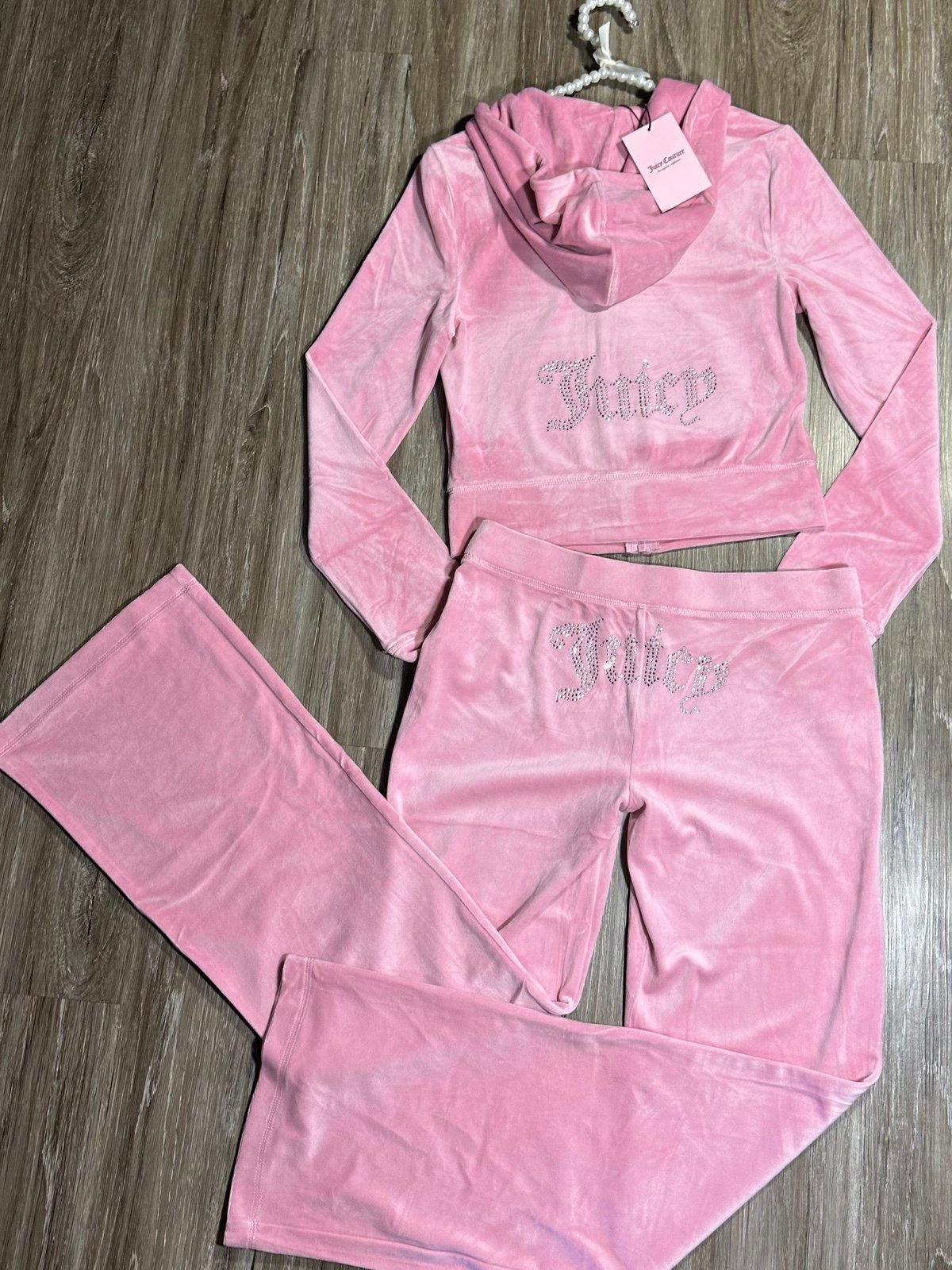 JUICY COUTURE Velour (2) Piece Hooded Tracksuit Set Sz Small Women’s NWT Rose