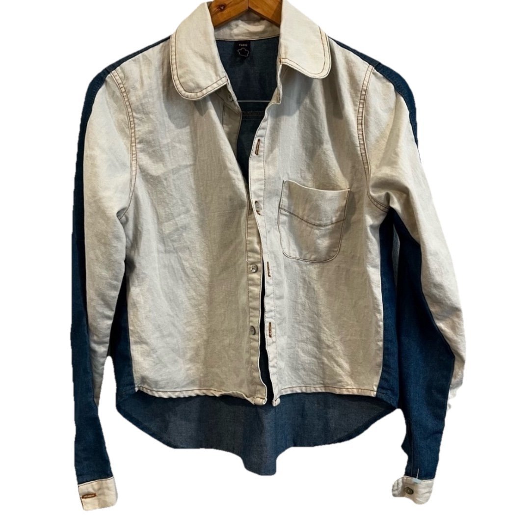 Farm Rio two tone jacket small lightweight cream and blue
