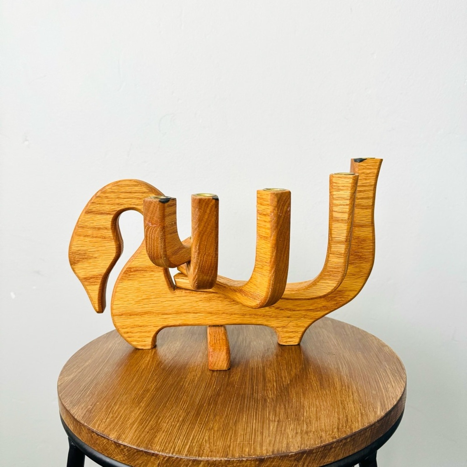 Vintage MCM Wood Articulated moving swan Candelabra