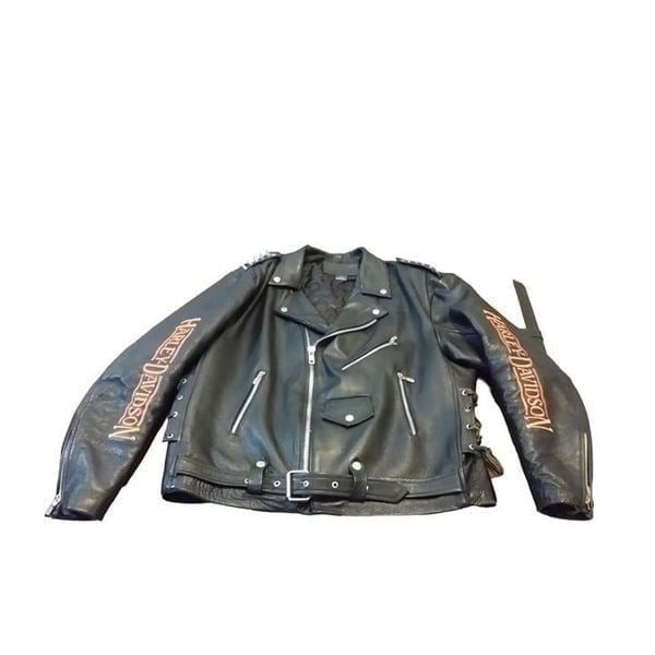 Harley Davidson Leather Jacket Sz XL Full Zip Black Spikes Embroidered Motorcycl