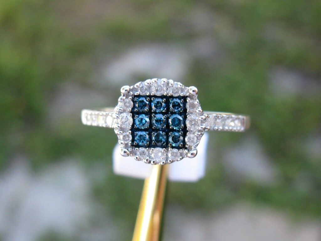 .65ctw 14k WHITE GOLD DIAMONDS AROUND BLUE DIAMONDS RING GIA CERTIFICATE Size 9