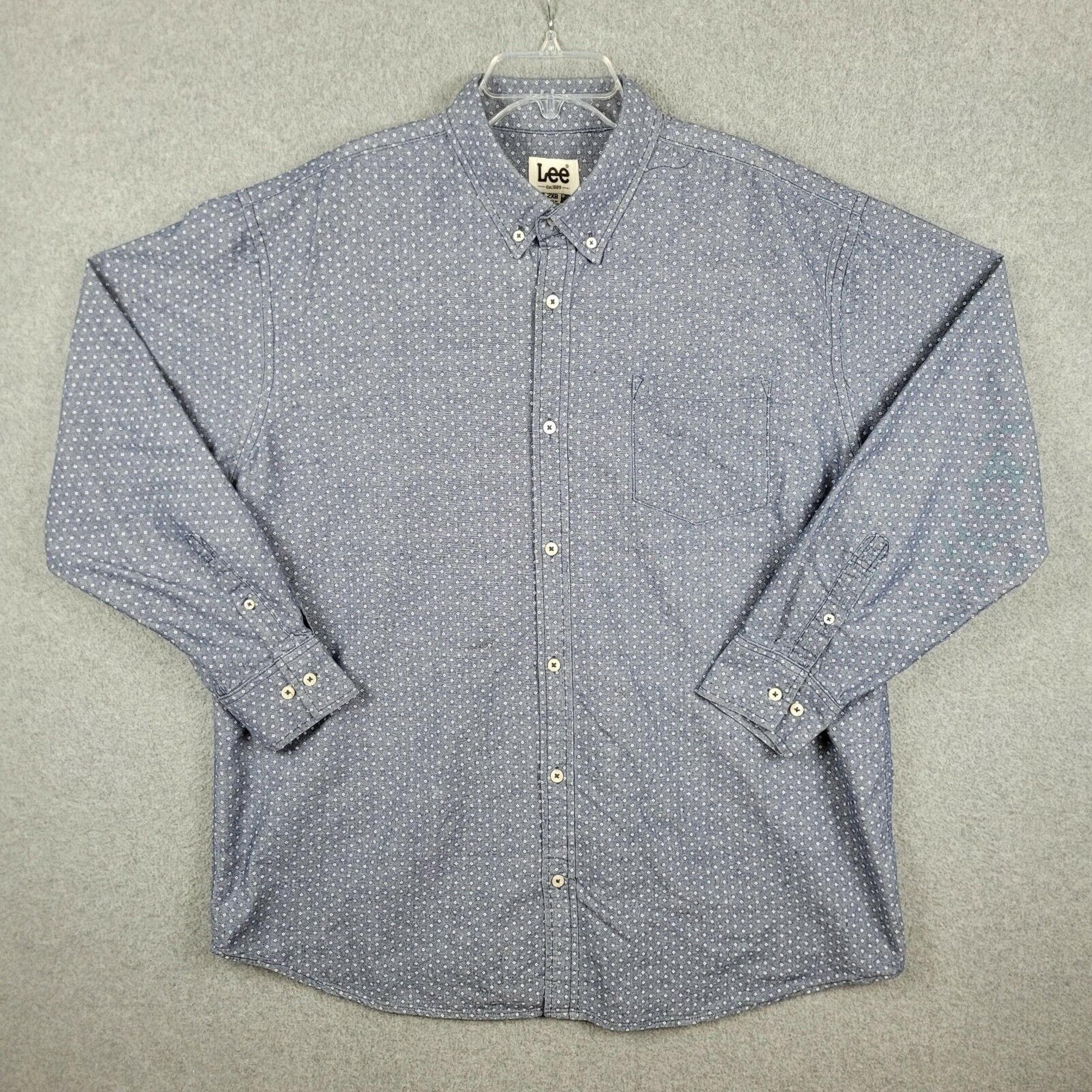 Lee Button Up Shirt Mens 2XB Long Sleeve Blue White Diamond Polka Dot
