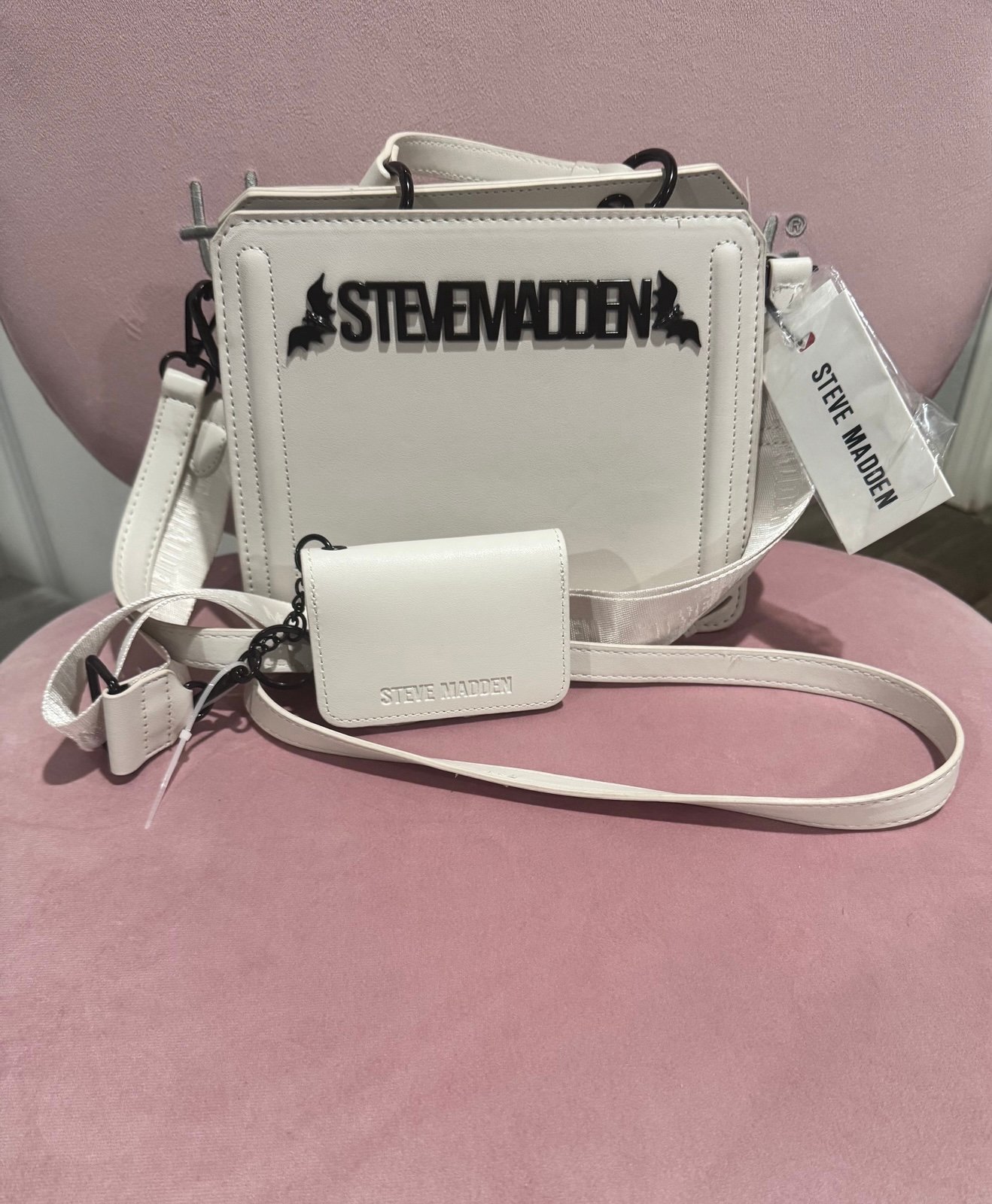 Steve Madden BEVELYN-BATS Chalk Satchel With Wallet/Cardholder Viral