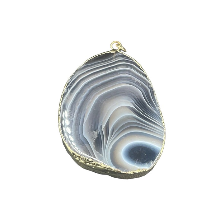 Botswana Agate Gray Gold Dipped handcrafted Pendant 2”