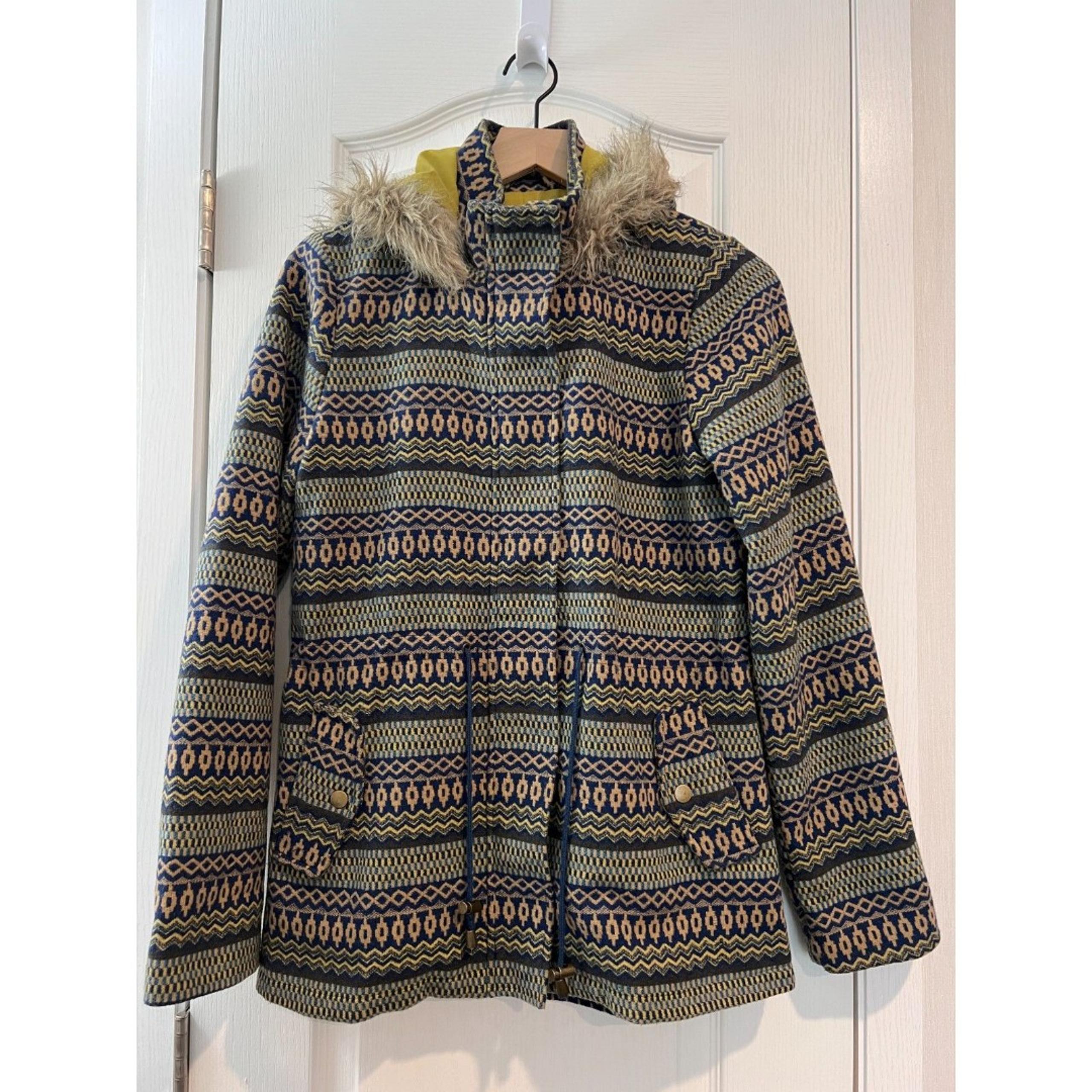 Mossimo Supply Co. Geometric Aztec Print Jacket Faux Fur Hood Women's M