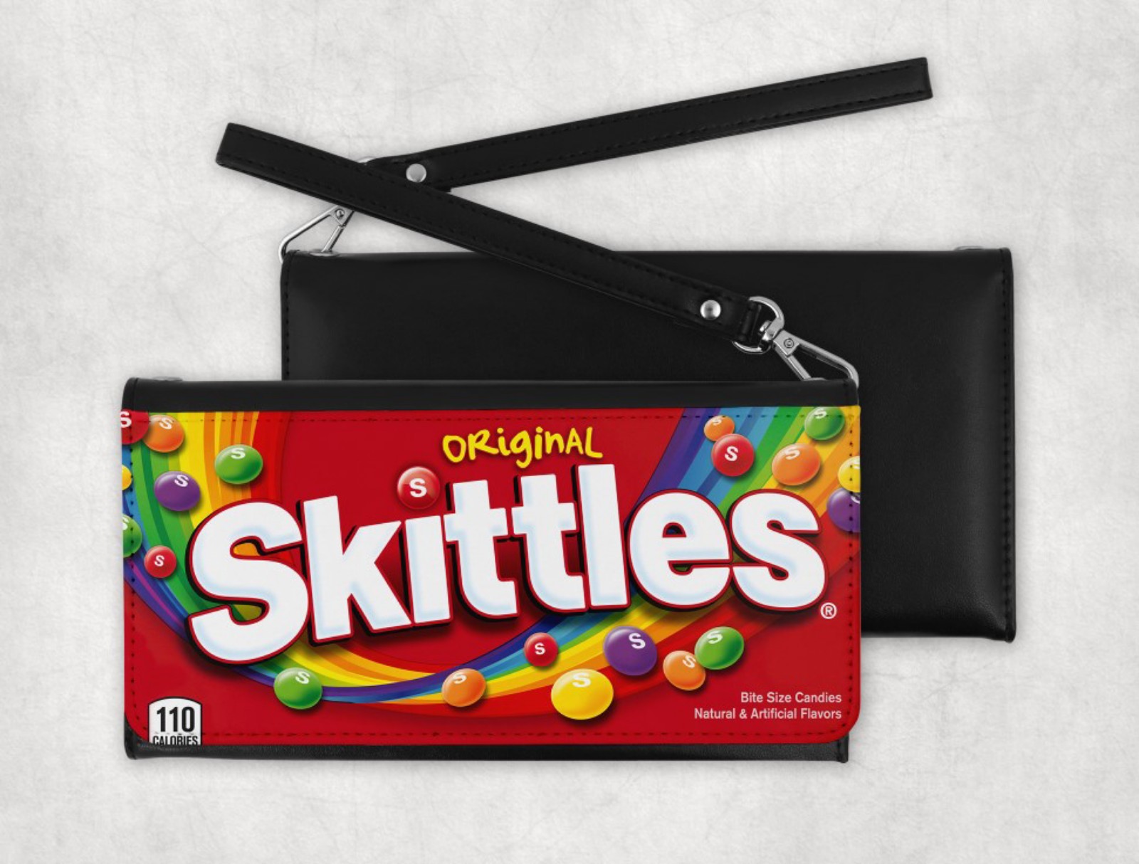 Women's Skittles inspired clutch wallet with wrist strap