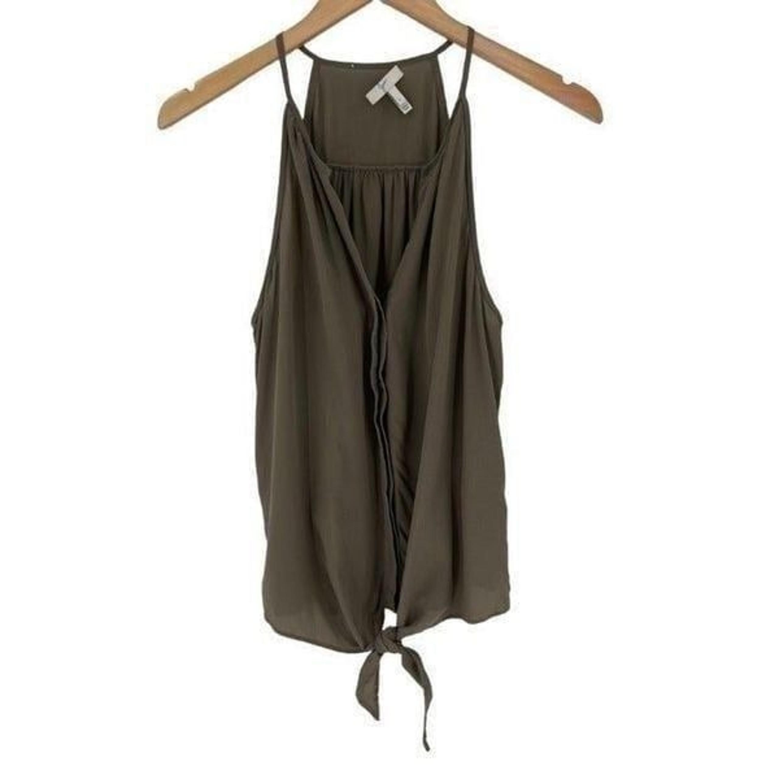 Joie 100% Silk Split V-Neck Button Up Tie Front Tank Top Dark Tan Women Large
