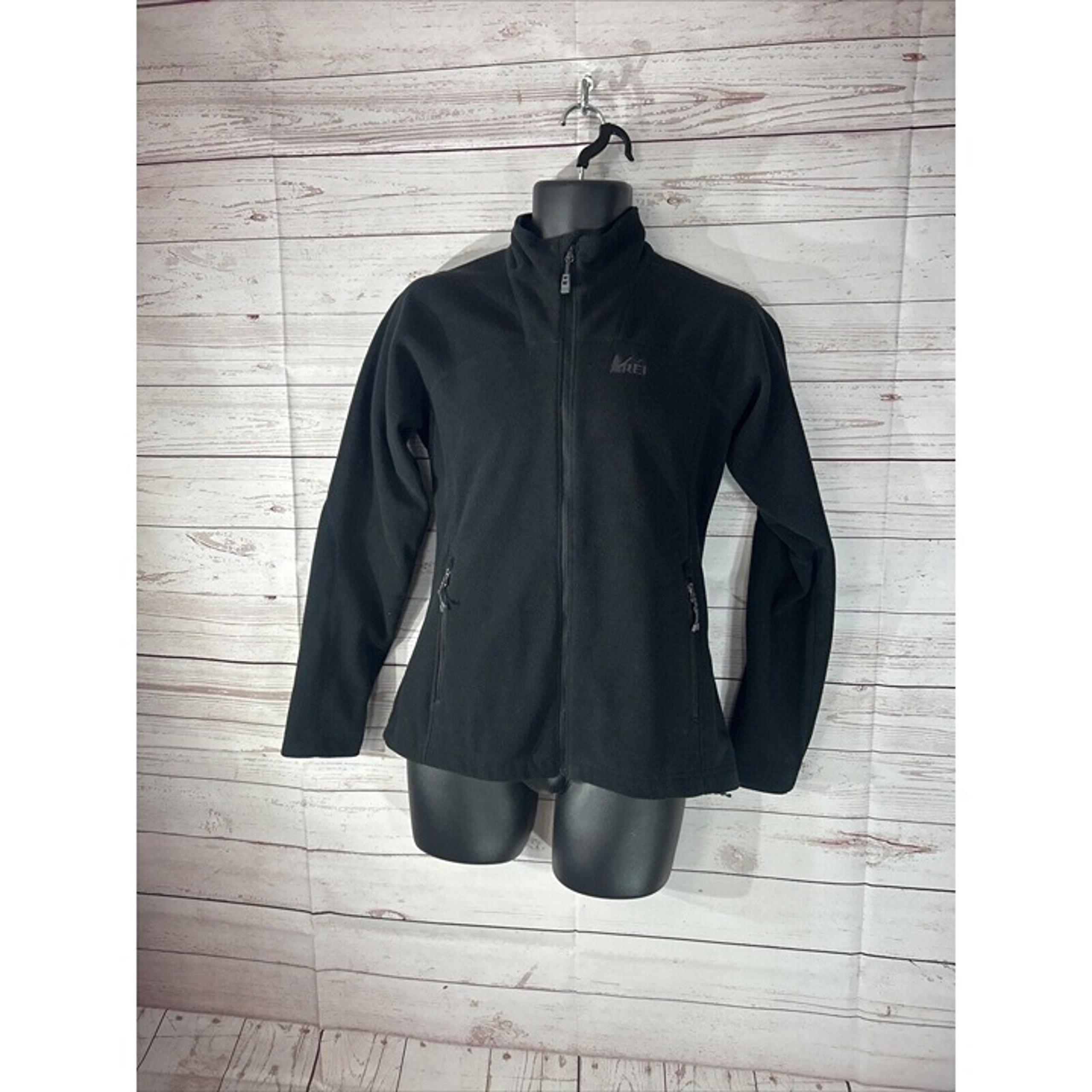 Jacket Mens Youth Size Med Soft shell Full Zip Long Sleeve Lightweight Black - REI