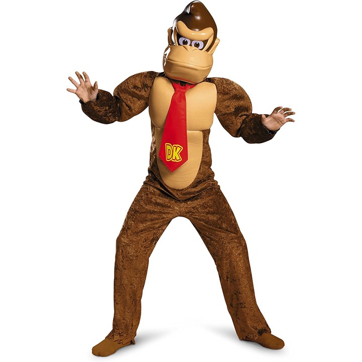 Kids Donkey Kong Costume Mask Tie Super Mario Nintendo Halloween Boys 7-8 NEW
