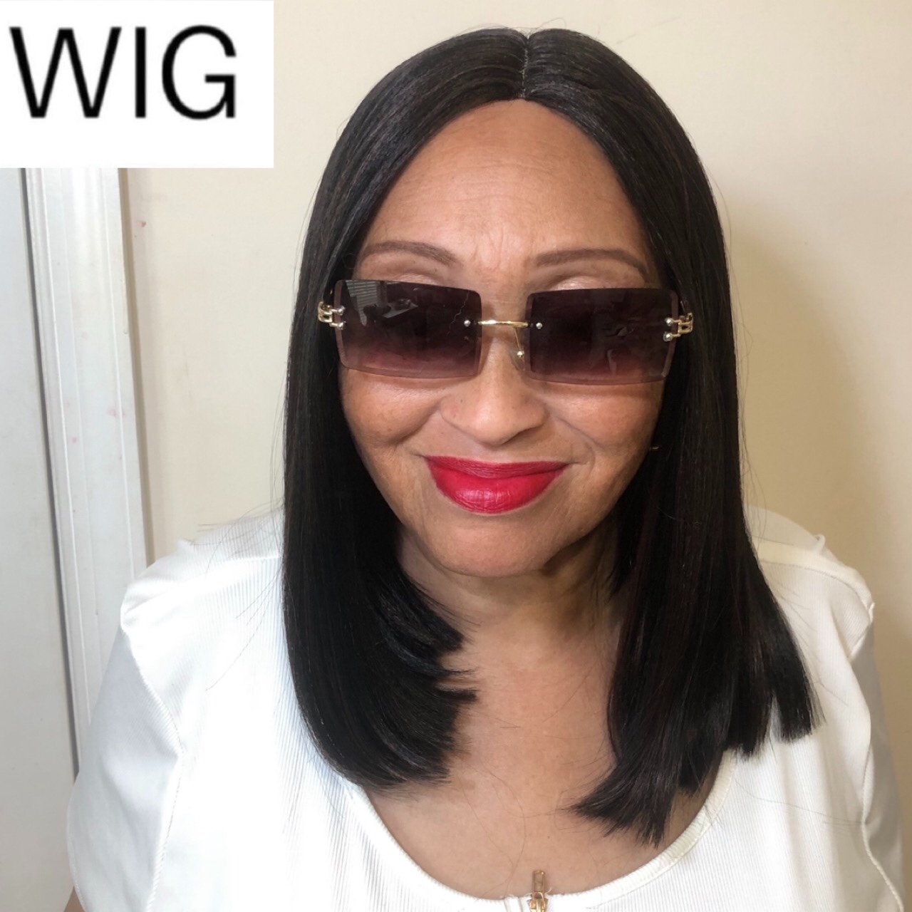 1B/30 BLACK & BROWN Highlights Middle Part 16” Medium Synthetic Yaki WIG
