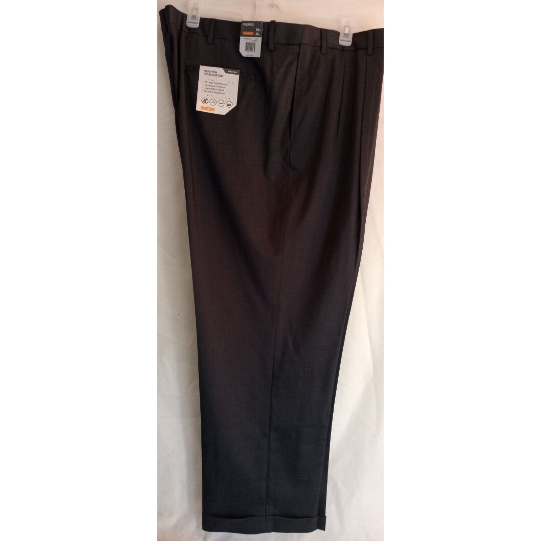 Savane Mens Dress Pants Gray Charcoal Pleated Lightweight Straight Leg 50W 30L