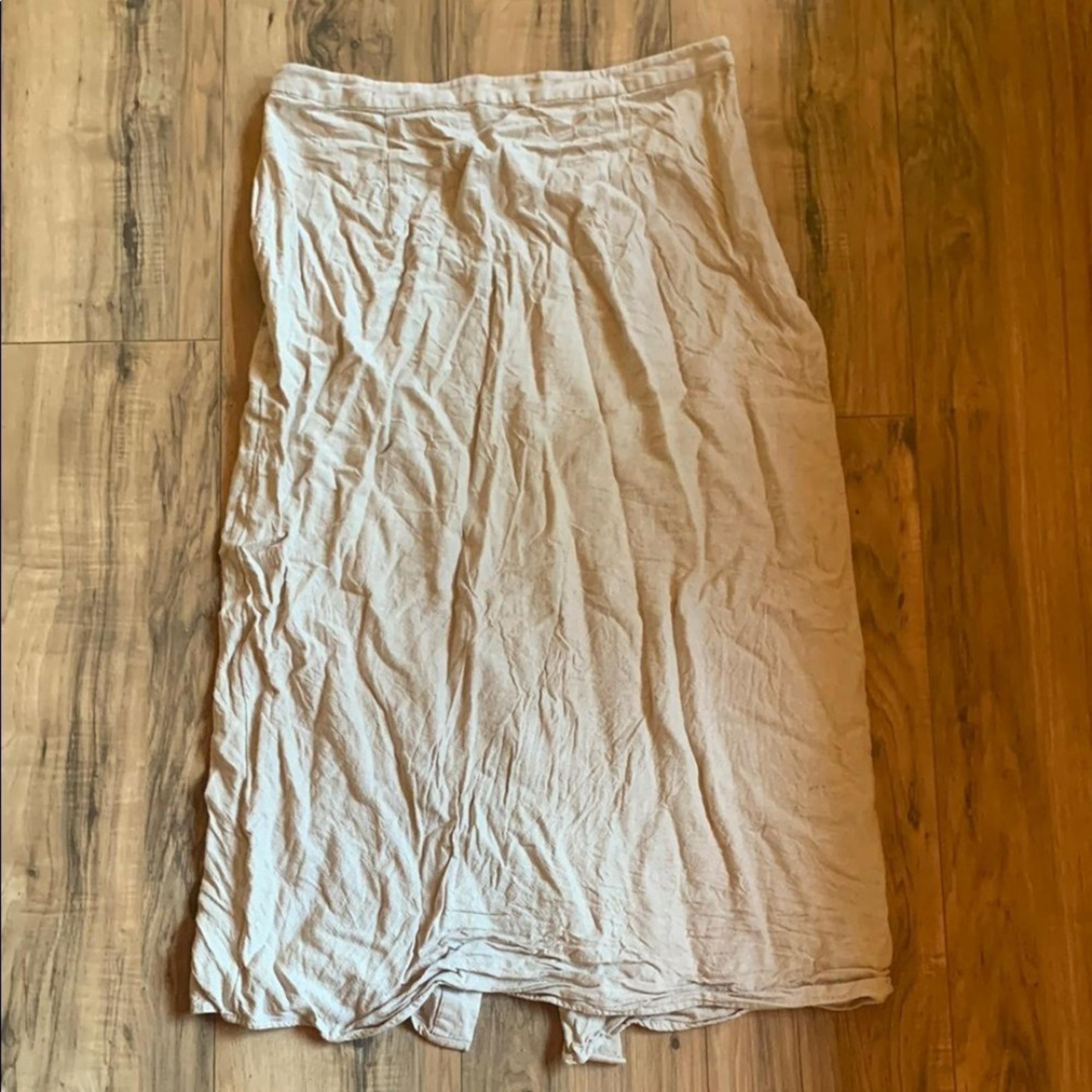 Women's Old Navy Neutral Cream Lightweight Linen Blend Back Slit Midi Skirt L