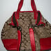 EUC COACH Satchel Tote Tan Signature Jacquard & Red Leather Silver Hardware