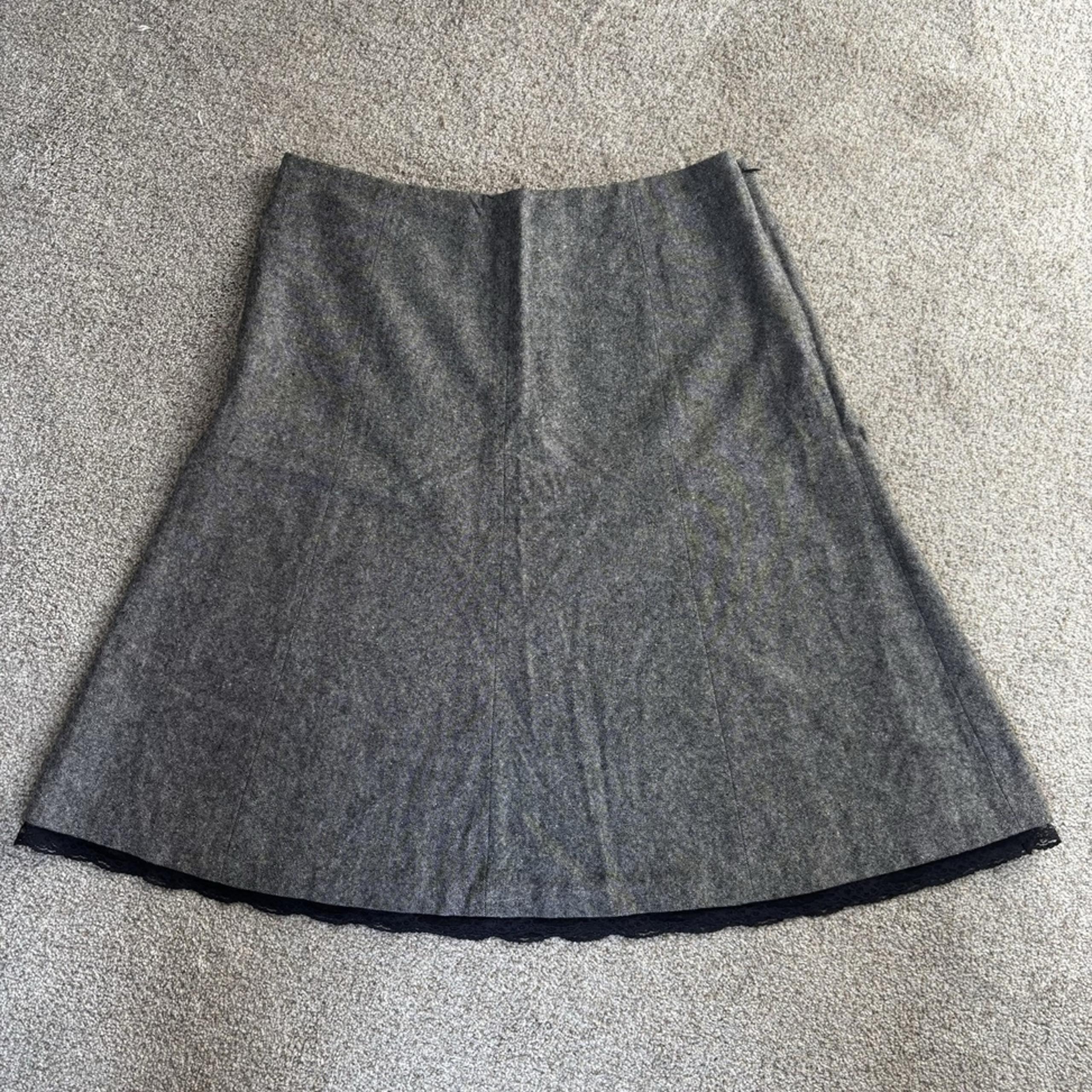 Liz Claiborne Black White Gray Lace Hem Lined A Line Wool Blend Skirt Sz 12