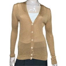 Vanessa Bruno Women’s Size 2 Gold Metallic Ribbed V-Neck Long Sleeve Cardigan