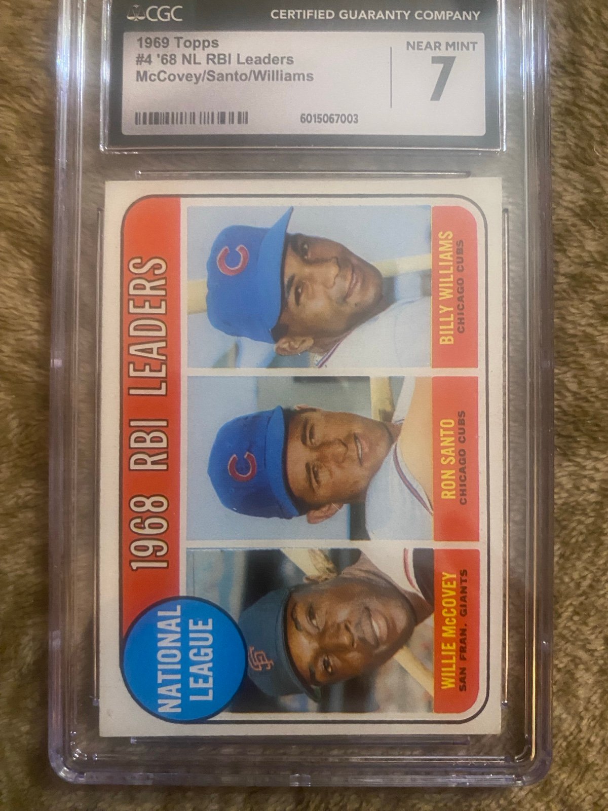 1968 TOPPS RBI Leaders Willie McCovey, Ron Santo, Billy Williams CGC 7 Near Mint