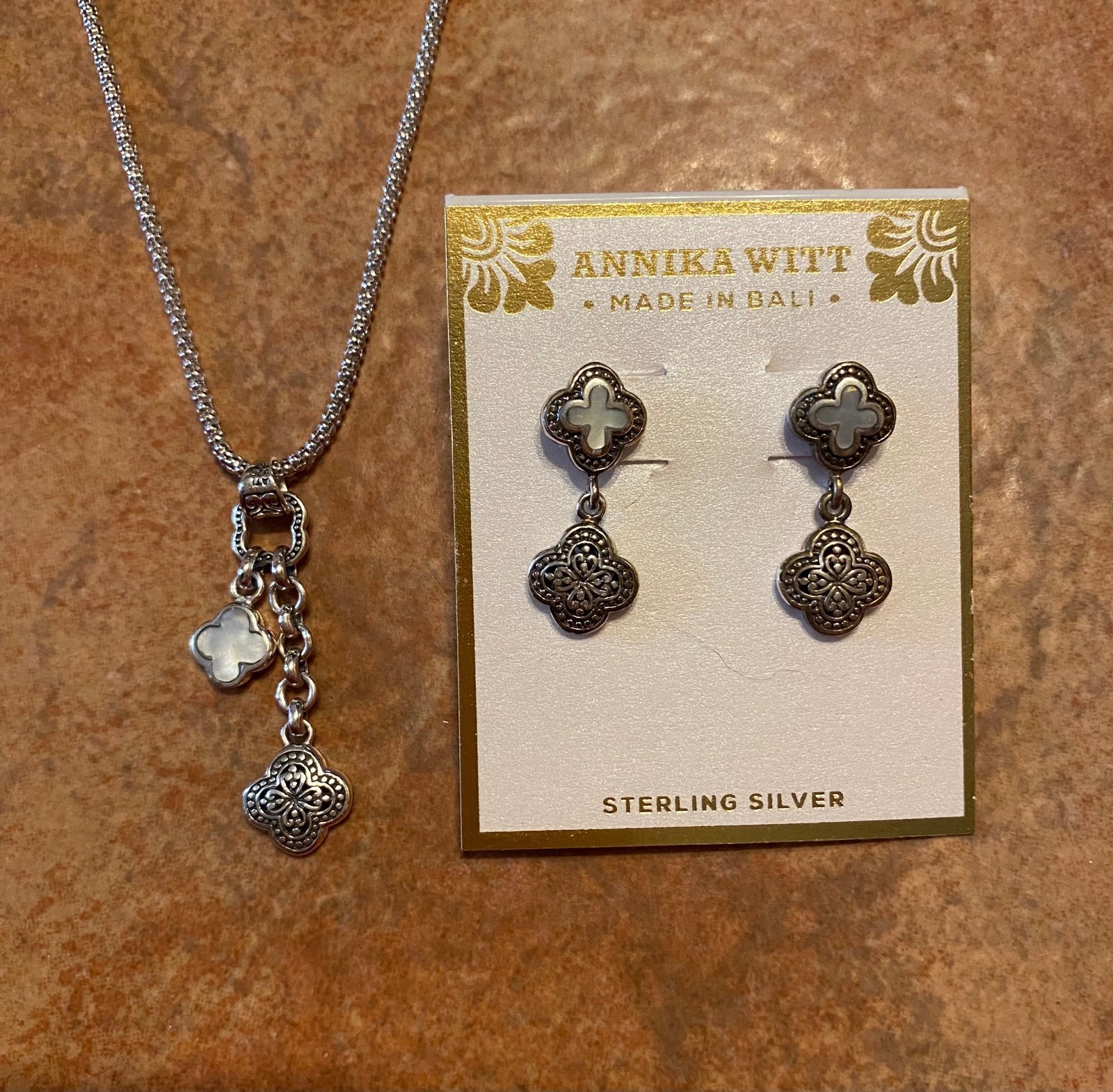 NEW Annika Witt Sterling Silver Mother of Pearl Necklace Earrings Set