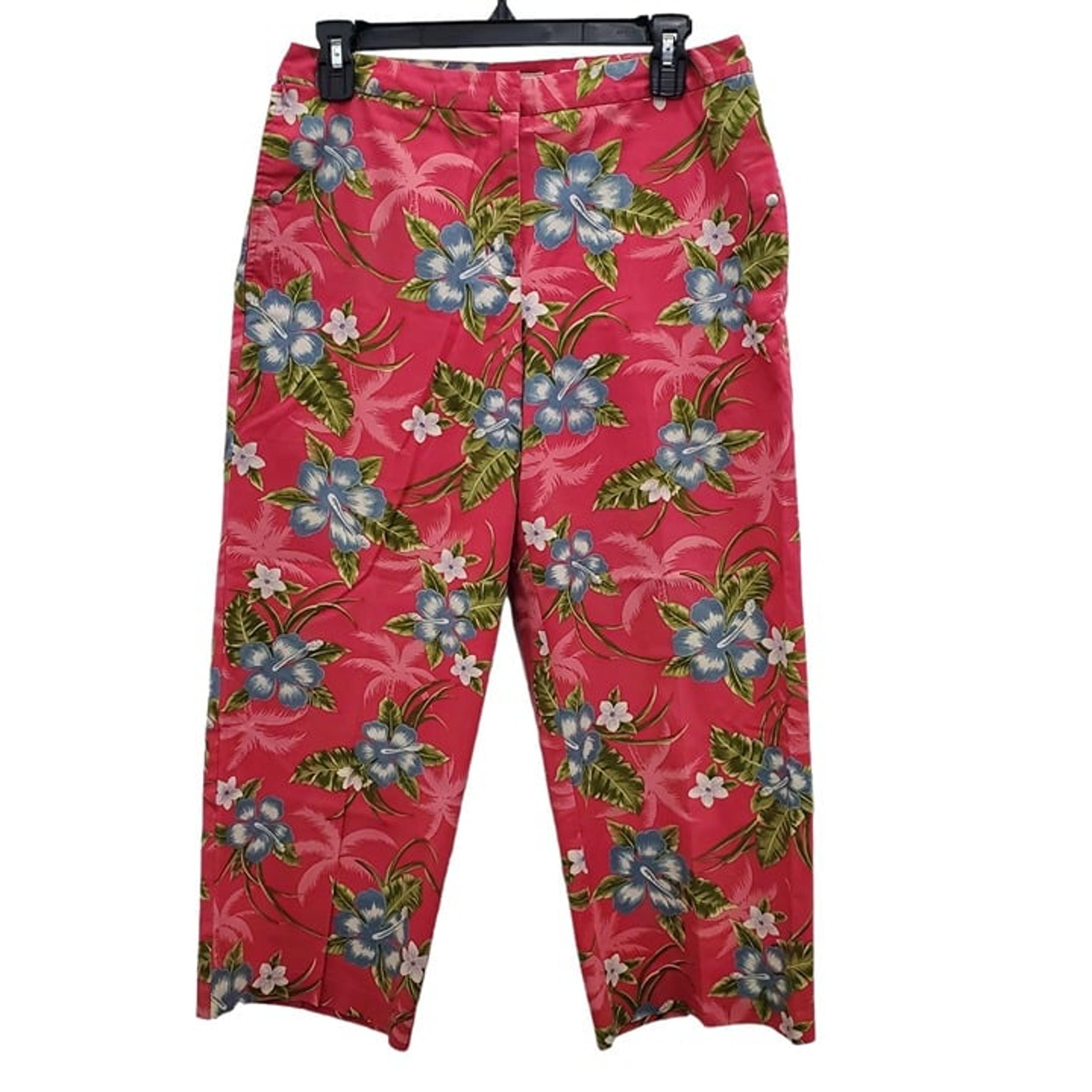 Tommy Bahama Women's Pink Tropical High Waist Cropped Casual Capris Size 4