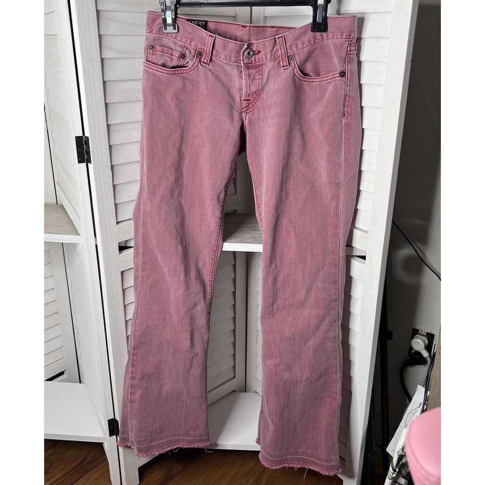 HTF Vintage Lucky Brand Lil Maggie Jeans Red Low Rise Raw Hem Red Sz 6/28 **READ
