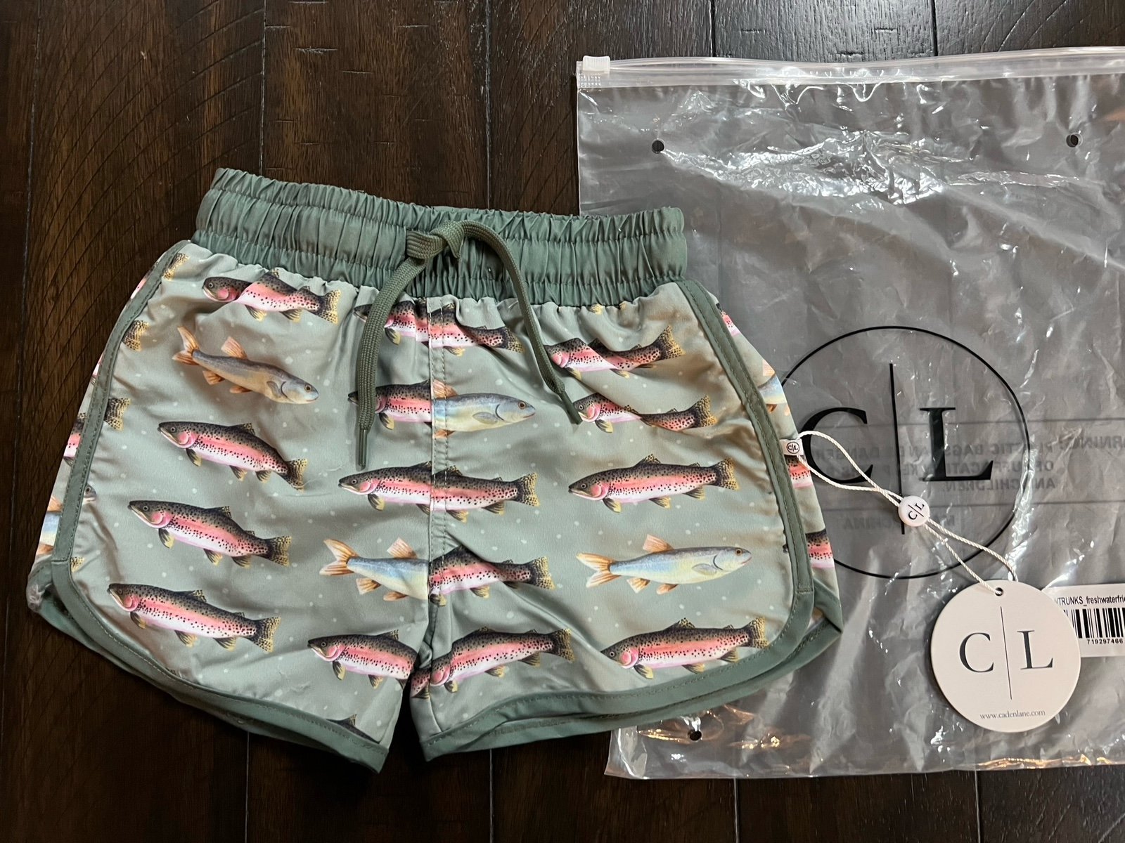 Caden Lane Freshwater Friends swim trunks 12-18 months NWT (fish trout shorts)