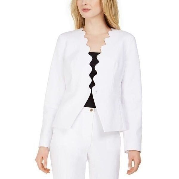 Calvin Klein Petite Scalloped Open-Front Jacket size 6P in White - NEW