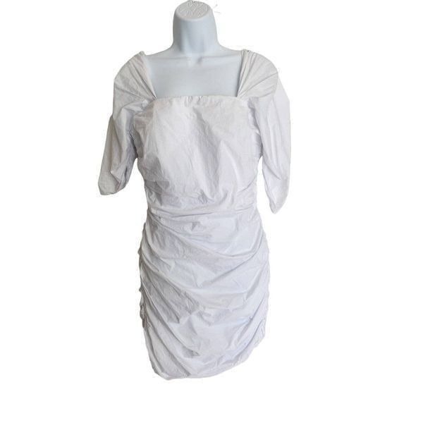 Lovers & Friends cotton white dress ruched Sz M 100% Cotton 3/4 Sleeve