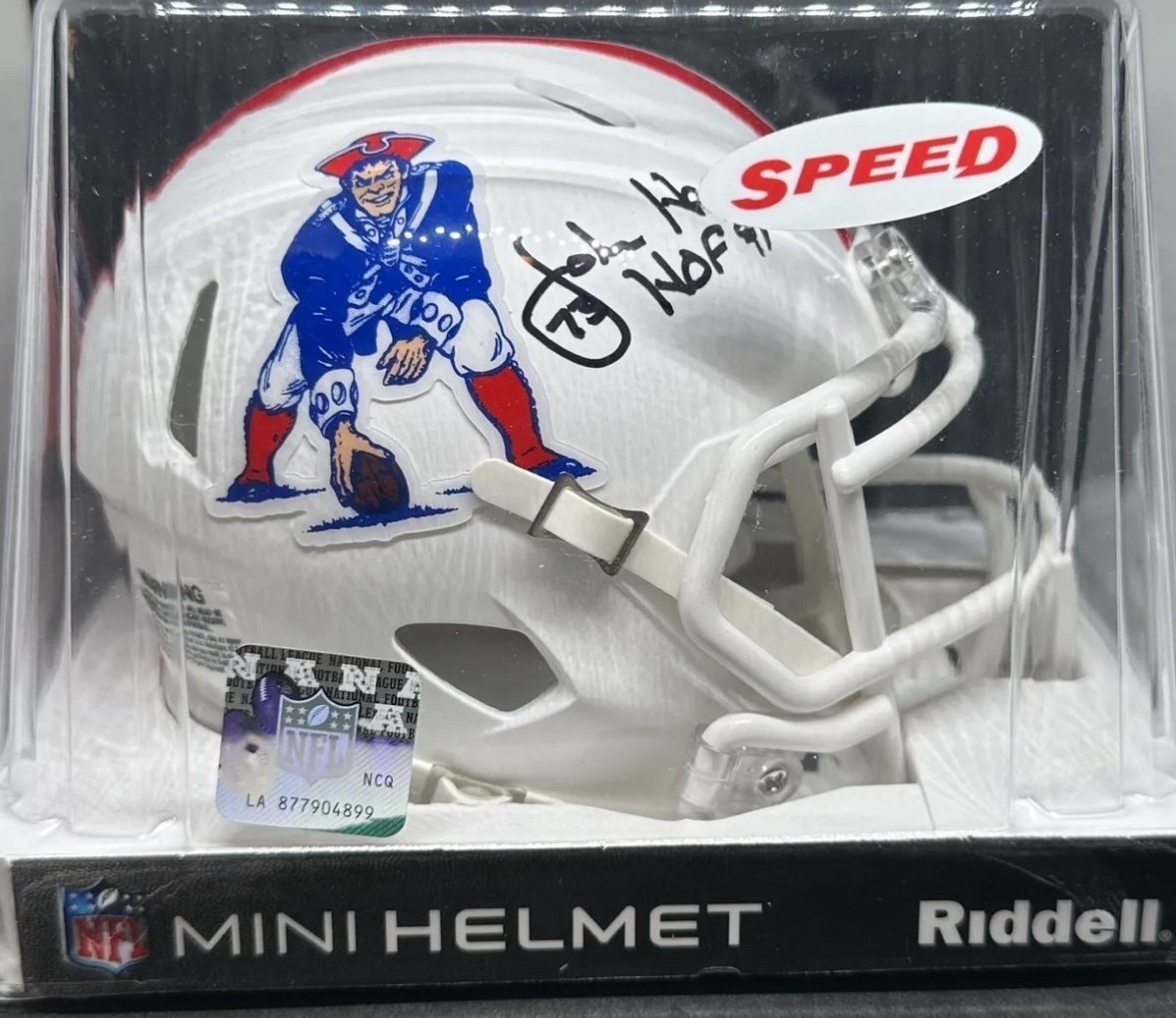 John Hannah Autographed New England Patriots Speed Mini Helmet w/COA & Card