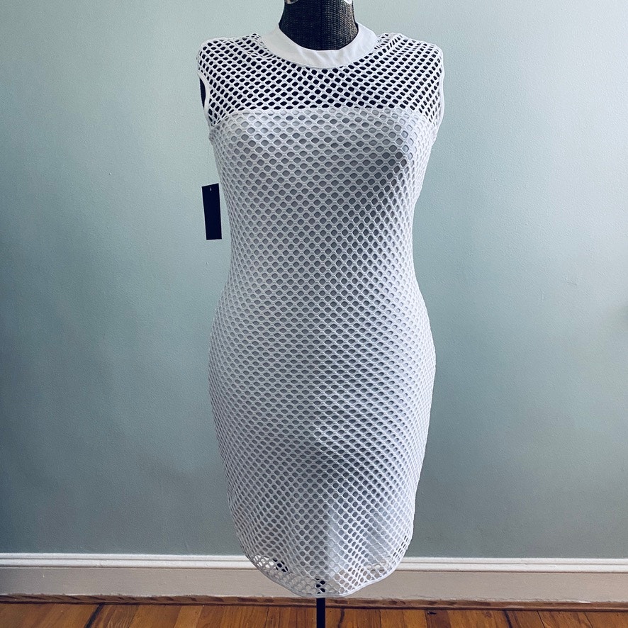 Alexia Admor white sheath overlay dress, NWT