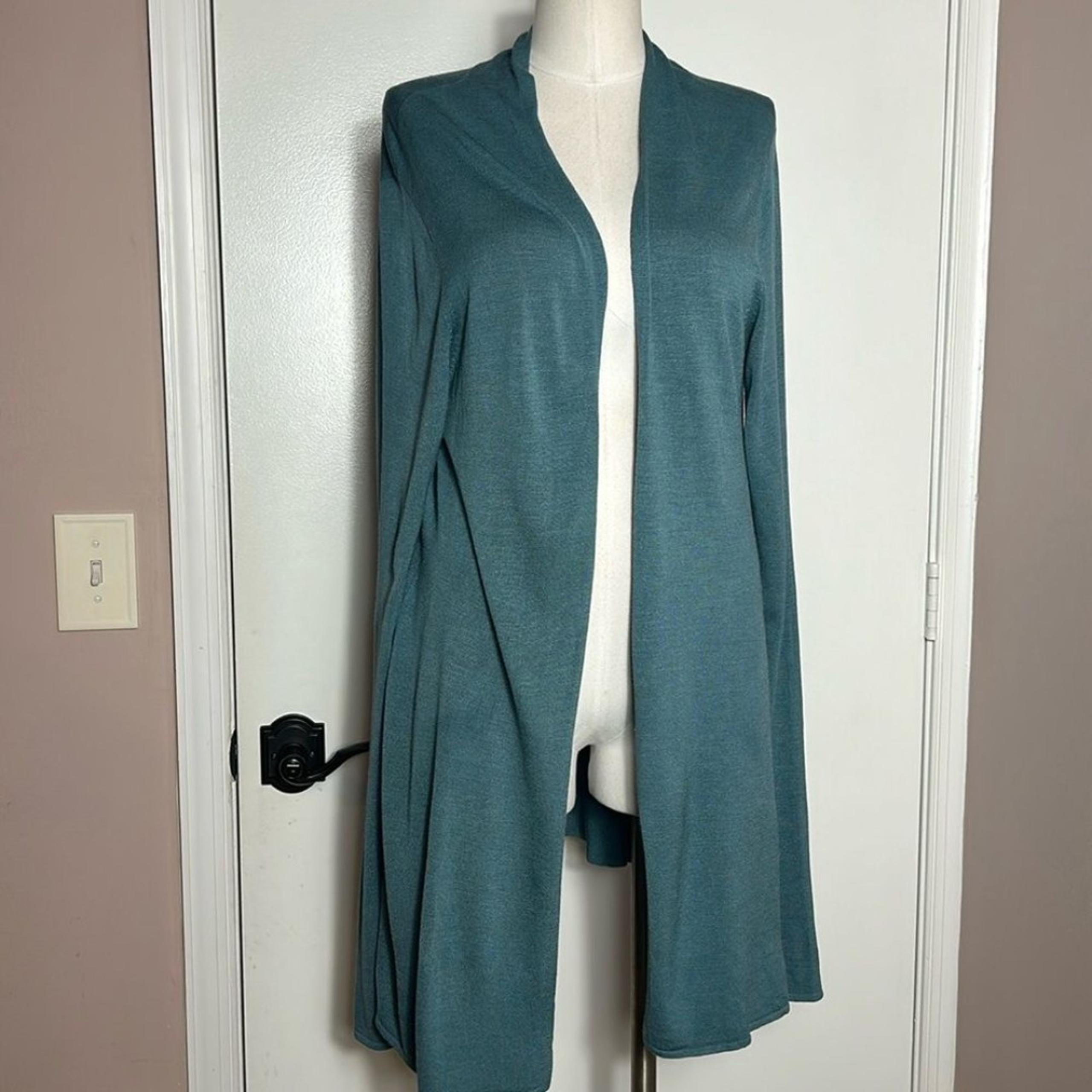 Eileen Fisher Open Long Cardigan Sweater Silk Blend Blueish Green Small
