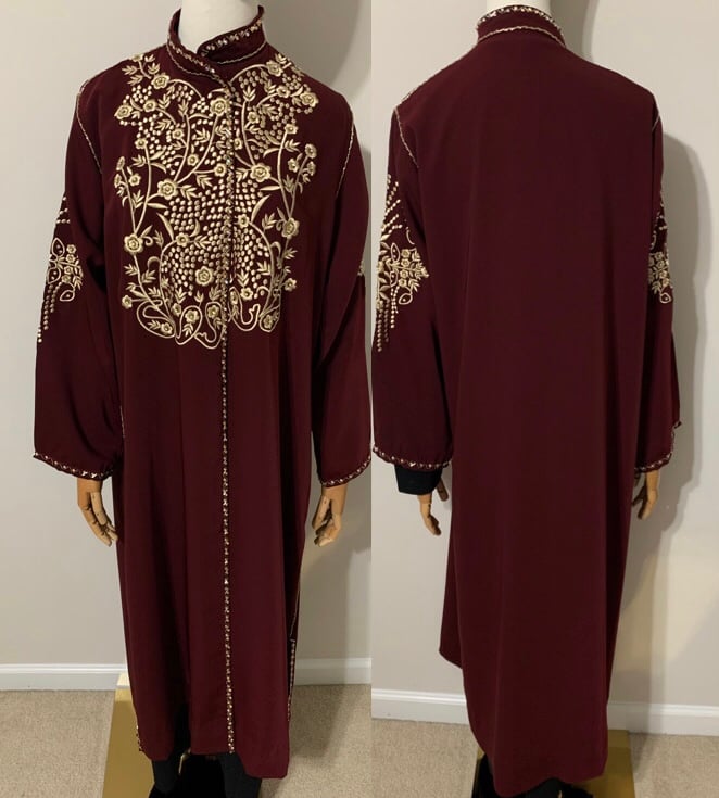 Elegant Maroon Embroidered Kaftan