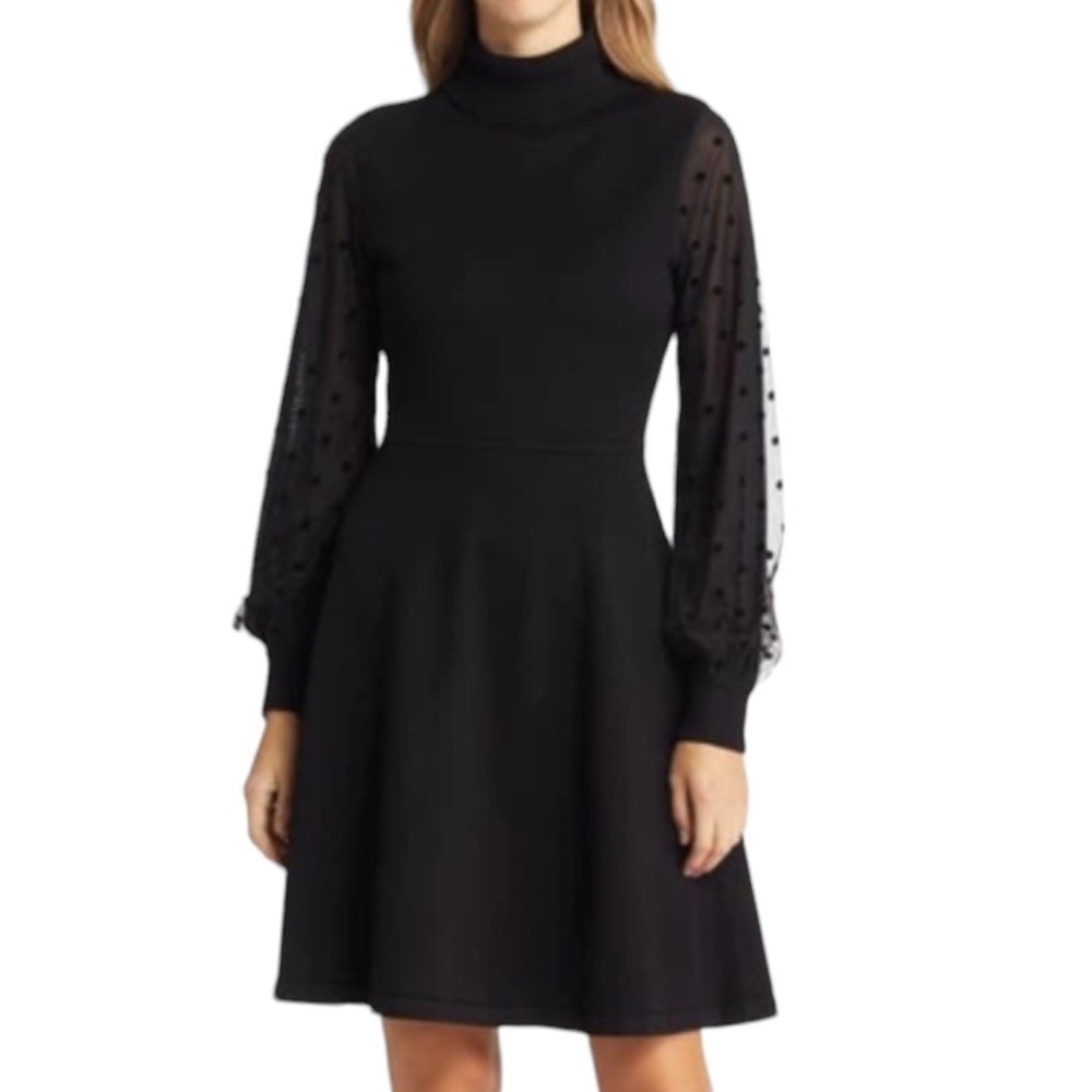ELIZA J Mixed Media Long Sleeve Fit & Flare Dress size XL